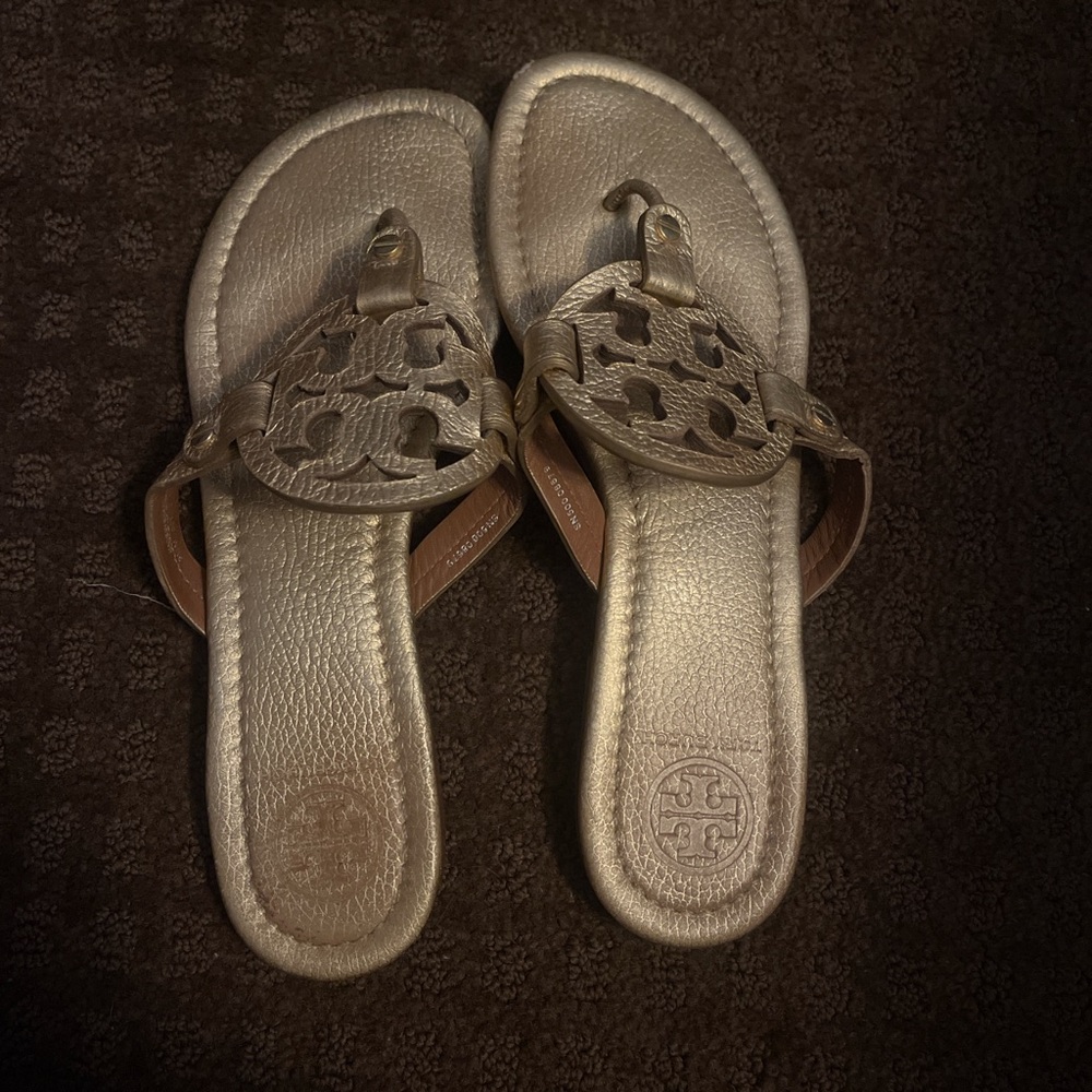 Tory Burch Miller metallic leather sandals.